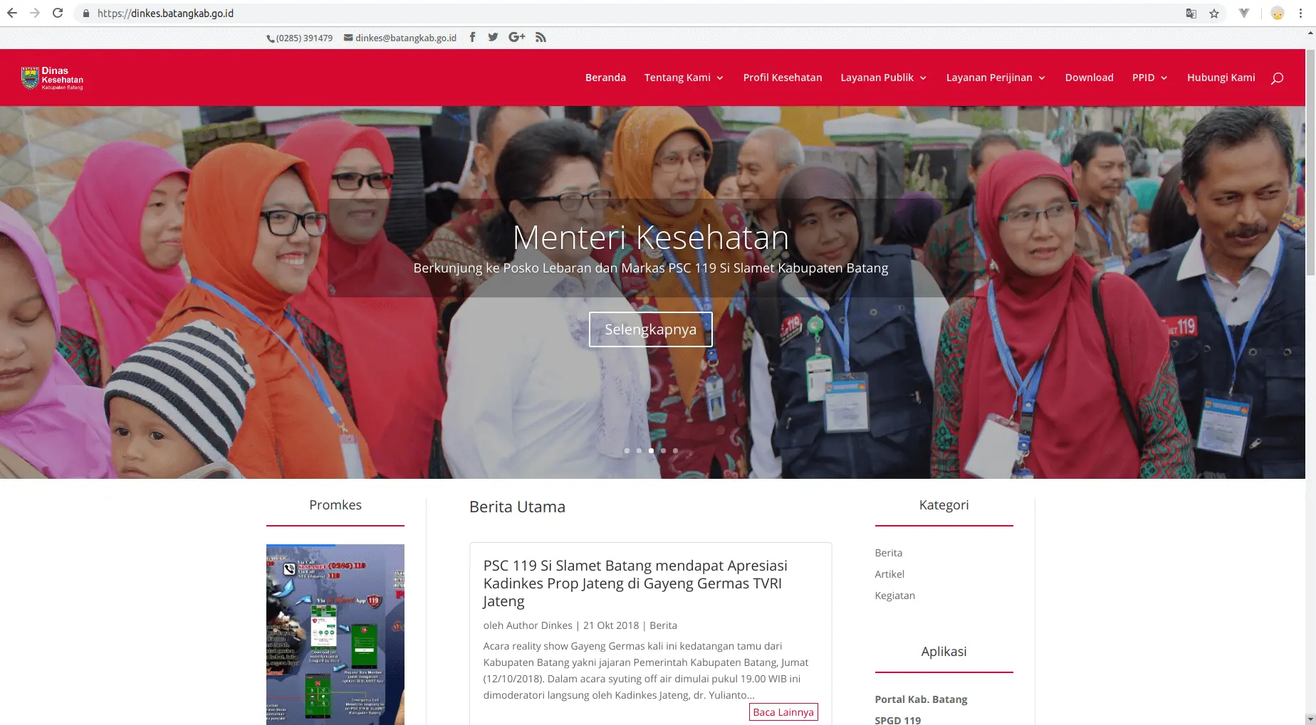 Tampilan situs resmi Dinkes Batang