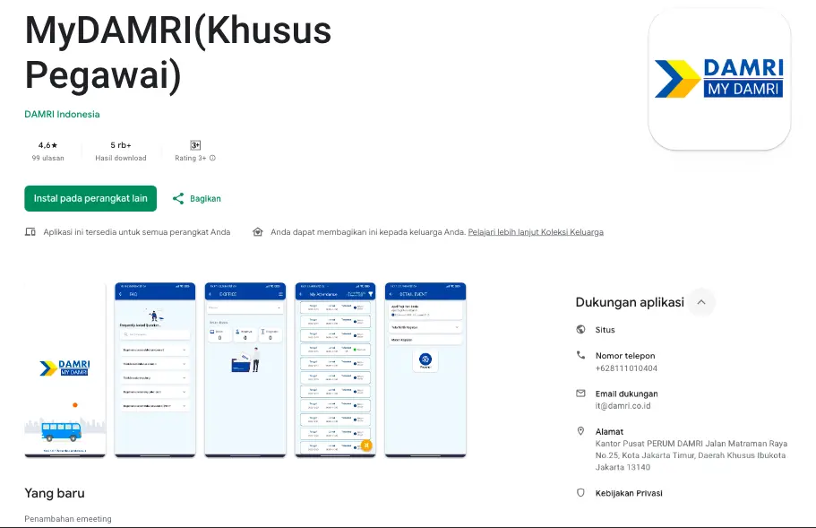 Tampilan aplikasi mobile MyDAMRI Android