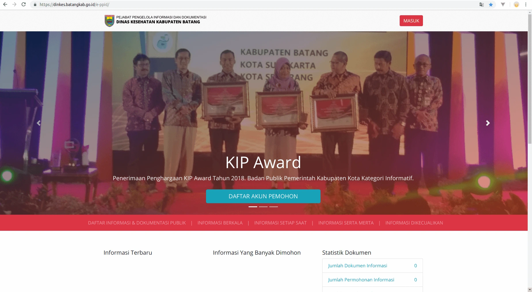 Tampilan situs resmi PPID Dinkes Batang