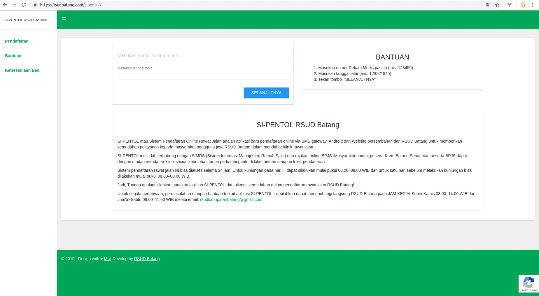Tampilan situs SI-Pentol