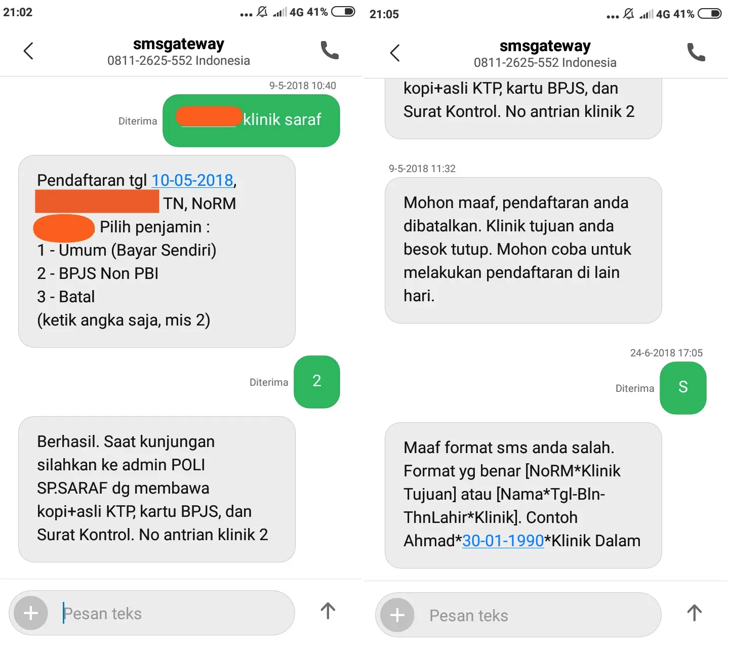 Tampilan smsgateway SI-Pentol